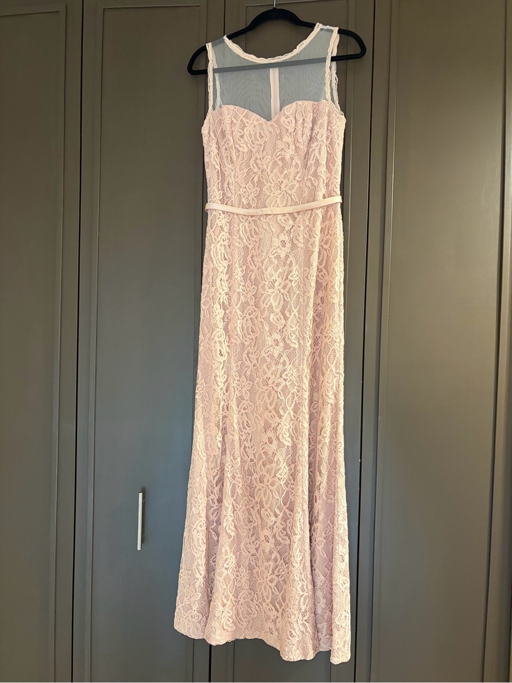 Bill Levkoff Blush Lace Maxi Dress with Sheer Yoke